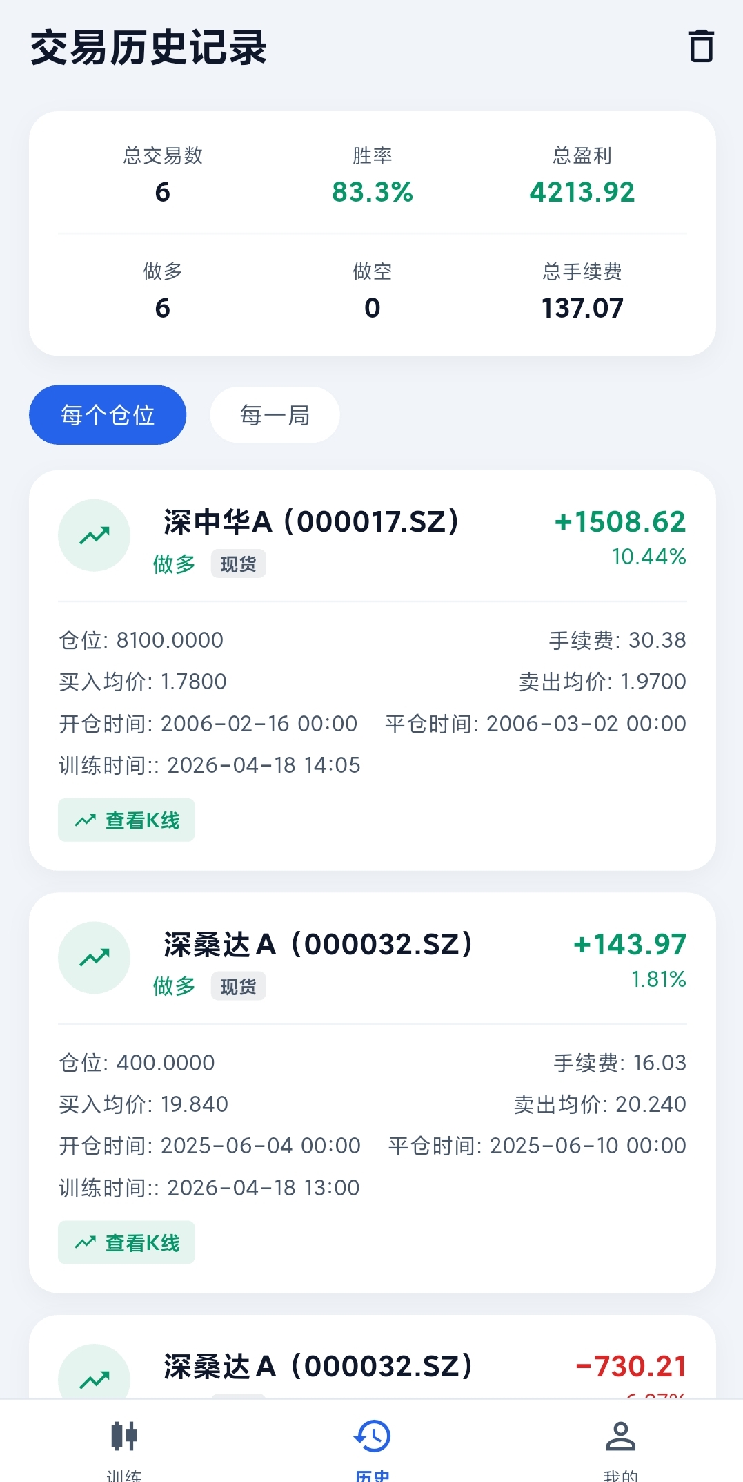 历史训练记录
